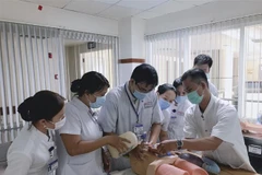 Các y bác sỹ, kỹ thuật viên được đào tạo bài bản về đặt nội khí quản. (Ảnh: TTXVN phát) 
