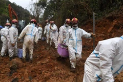 Lực lượng cứu hộ tìm kiếm thi thể các nạn nhân và khắc phục hậu quả vụ tai nạn máy bay Boeing 737-800 của Hãng China Eastern Airlines tại thành phố Ngô Châu, tỉnh Quảng Tây, Trung Quốc ngày 26/3/2022. (Ảnh: THX/TTXVN) 