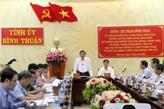 Ông Phan Đình Trạc, Ủy viên Bộ Chính trị, Bí thư Trung ương Đảng, Trưởng Ban Nội chính Trung ương, phát biểu chỉ đạo tại buổi làm việc. (Ảnh: Nguyễn Thanh/TTXVN)