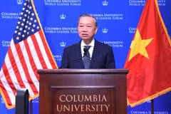 Tổng Bí thư, Chủ tịch nước Tô Lâm phát biểu chính sách tại Đại học Columbia. (Ảnh: Lâm Khánh/TTXVN)