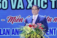 Thủ tướng Phạm Minh Chính phát biểu tại Hội nghị công bố quy hoạch tỉnh Ninh Thuận. (Ảnh: Dương Giang/TTXVN)