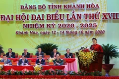 Chủ tịch Quốc hội Nguyễn Thị Kim Ngân phát biểu tại Đại hội đại biểu Đảng bộ tỉnh Khánh Hòa lần thứ XVIII. (Ảnh: Trọng Đức/TTXVN)