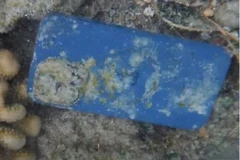 Chiếc điện thoại bị rơi xuống biển. (Nguồn: YouTube)