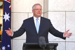 Thủ tướng Australia Scott Morrison phát biểu trong cuộc họp báo tại Canberra. (Nguồn: AFP/TTXVN) 