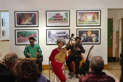 Một buổi giới thiệu nhạc cụ dân tộc và trang phục truyền thống Việt Nam. (Ảnh: Nguyễn Thu Hà/TTXVN) 