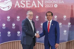 Tổng thống Indonesia Joko Widodo (phải) và Thủ tướng Australia Anthony Albanese tại cuộc gặp bên lề Hội nghị Cấp cao ASEAN lần thứ 43 ở Jakarta, ngày 7/9/2023. (Ảnh: AFP/TTXVN)
