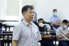 Bị cáo Vũ Thanh Hà (cựu Tổng Giám đốc Công ty cổ phần Hóa dầu và Nhiên liệu sinh học Dầu khí) khai báo trước tòa. (Ảnh: Phạm Kiên/TTXVN) 