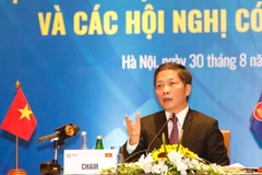 Bộ trưởng Bộ Công thương Trần Tuấn Anh trả lời phỏng vấn báo chí. (Ảnh: Trần Việt/TTXVN)