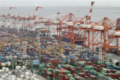 Cảng container Tokyo ở Koto, Nhật Bản. (Ảnh: Kyodo/TTXVN)