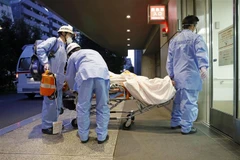Nhân viên y tế chuyển bệnh nhân COVID-19 tới bệnh viện ở Tokyo, Nhật Bản. (Ảnh: Kyodo/TTXVN) 