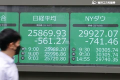 Bảng chỉ số chứng khoán tại Tokyo, Nhật Bản, ngày 17/6/2022. (Ảnh: Kyodo/TTXVN) 