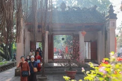 Người dân du Xuân Đền Voi Phục sáng mùng 3 Tết Giáp Thìn. (Ảnh: Hoàng Hiếu/TTXVN)