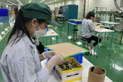 Sản xuất tại Nhà máy của Công ty Tsuchiya Tsco (Hà Nội) Co.,LTD ở Khu công nghiệp Thăng Long Vĩnh Phúc. (Ảnh: Nguyễn Thảo/TTXVN)