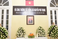 Đại sứ quán Việt Nam tại Cuba tổ chức Lễ viếng Tổng Bí thư Nguyễn Phú Trọng. (Ảnh: Việt Hùng/TTXVN)