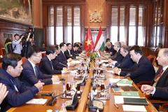 Quang cảnh hội đàm giữa Chủ tịch Quốc hội Vương Đình Huệ và Chủ tịch Quốc hội Hungary László Kövér. (Ảnh: Doãn Tấn/TTXVN) 