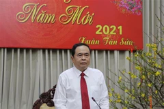 Ông Trần Thanh Mẫn phát biểu tại buổi đến thăm, chúc tết Quân khu 9. (Ảnh: Ngọc Thiện/TTXVN) 