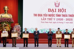 Trao Bằng khen của Thủ tướng Chính phủ cho các cá nhân, tập thể. (Ảnh: Mai Trang/TTXVN) 