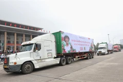 Đoàn xe xuất hành tiêu thụ vải tỉnh Bắc Giang. (Ảnh: Danh Lam/TTXVN) 