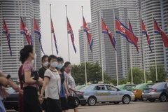 Trên một đường phố ở thủ đô Bình Nhưỡng, Triều Tiên. (Ảnh: AFP/TTXVN) 