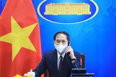 Bộ trưởng Ngoại giao Bùi Thanh Sơn điện đàm với Bộ trưởng Ngoại giao Hoa Kỳ Antony Blinken. (Ảnh: Lâm Khánh/ TTXVN) 