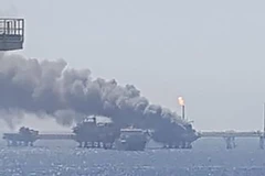 Khói lửa bốc ngùn ngụt tại hiện trường vụ nổ gây cháy trên giàn khoan dầu Ku-Alpha ở mỏ dầu Ku-Maloob-Zaap, ngoài khơi bờ biển Tabasco và Campeche trên Vịnh Mexico, ngày 23/8/2021. (Ảnh: Twitter/TTXVN) 