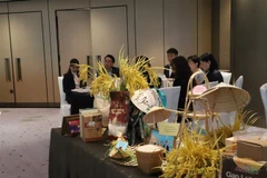 Các sản phẩm gạo tiêu biểu của Việt Nam được giới thiệu tại hội thảo. (Ảnh: Mạc Luyện/TTXVN)