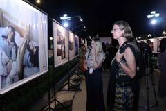 Triển lãm nhận được sự quan tâm của nhiều người xem là người nước ngoài đang làm việc, sinh sống tại Thành phố Hồ Chí Minh. (Ảnh: Xuân Khu/TTXVN) 