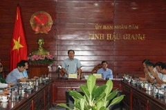 Ông Lê Tiến Châu, Bí thư Tỉnh ủy, Chủ tịch Ủy ban nhân dân tỉnh Hậu Giang, phát biểu. (Ảnh: Hồng Thái/TTXVN) 