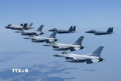 Máy bay chiến đấu F-15K, F-16 và F-35 tham gia cuộc tập trận tại Hàn Quốc. (Ảnh: Yonhap/TTXVN)