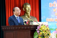 Thủ tướng Nguyễn Xuân Phúc phát biểu tại Bộ Chỉ huy Bộ đội Biên phòng thành phố Đà Nẵng. (Ảnh: Quốc Dũng/TTXVN)