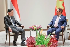 Thủ tướng Phạm Minh Chính gặp Thủ tướng Singapore Lawrence Wong. (Ảnh: Dương Giang/TTXVN)