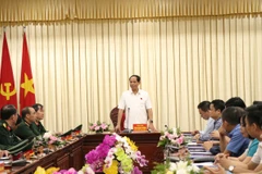 Phó Chủ tịch Quốc hội Trần Quang Phương phát biểu tại buổi làm việc. (Ảnh: Tuấn Anh/TTXVN)