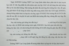 ​Thông báo của Hiệu trưởng Trường THPT Lạc Long Quân được lan truyền trên mạng xã hội.