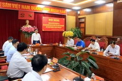 Bí thư Trung ương Đảng, Phó Thủ tướng Chính phủ, Trưởng Đoàn Kiểm tra số 892 của Ban Bí thư Trung ương Đảng Lê Minh Khái phát biểu tại hội nghị. (Ảnh: Phạm Minh Tuấn/TTXVN)