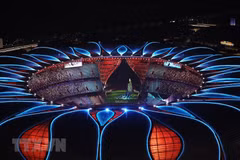 Quang cảnh Sân vận động Olympic Hàng Châu trong Lễ Bế mạc ASIAD 2023 tối 8/10. (Ảnh: THX/TTXVN)