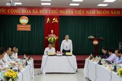 Chủ tịch Ủy ban Trung ương Mặt trận Tổ quốc Việt Nam Trần Thanh Mẫn phát biểu tại buổi làm việc. (Ảnh: Trần Lê Lâm/TTXVN)