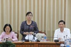 Bà Nguyễn Thị Quyết Tâm, Phó Bí thư Thành ủy, Chủ tịch Hội đồng nhân dân Thành phố Hồ Chí Minh phát biểu tại buổi làm việc. (Ảnh: Xuân Dự/TTXVN)