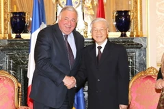 Tổng Bí thư Nguyễn Phú Trọng hội kiến với Chủ tịch Thượng viện Pháp Gérard Larcher. (Ảnh: Trí Dũng/TTXVN)