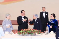 Chủ tịch nước Trần Đại Quang và Phu nhân tham dự Quốc yến do Nhà vua Nhật Bản Akihiti và Hoàng hậu chủ trì trọng thể. (Ảnh: Nhan Sáng/TTXVN)