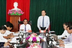 Chủ tịch Ủy ban Trung ương Mặt trận Tổ quốc Việt Nam Trần Thanh Mẫn phát biểu tại buổi làm việc với lãnh đạo chủ chốt tỉnh Tuyên Quang. (Ảnh: Nguyễn Dân/TTXVN)