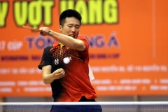 Trận chung kết đơn Nam giữa tay vợt Kang Dong Soo (Hàn Quốc) với tay vợt Park Chan Hyeok (Hàn Quốc) tại giải bóng bàn quốc tế Cây vợt vàng mở rộng lần thứ 31. (Ảnh: Mạnh Linh/TTXVN)