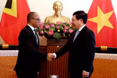 Phó Thủ tướng, Bộ trưởng Ngoại giao Phạm Bình Minh tiếp Bộ trưởng Ngoại giao Timor Leste, ông Dionisio Babo Soares. (Ảnh: Dương Giang/TTXVN)