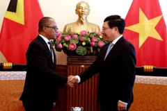 Phó Thủ tướng, Bộ trưởng Ngoại giao Phạm Bình Minh tiếp Bộ trưởng Ngoại giao Timor Leste, ông Dionisio Babo Soares. (Ảnh: Dương Giang/TTXVN)