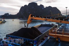 Bốc rót than xuống tàu tại cụm cảng KM6 của Công ty Kho vận và Cảng Cẩm Phả-Vinacomin. (Ảnh: TTXVN)