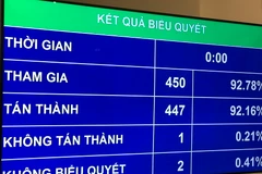 Với 92,16% số phiếu tán thành, quốc hội đã biểu quyết thông qua Nghị quyết về kế hoạch phát triển kinh tế-xã hội 2019. (Ảnh: Đức Duy/Vietnam+)