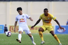 Hoàng Anh Gia Lai đang thăng hoa, dẫn đầu V-League 2021 với chuỗi 11 trận bất bại trên mọi đấu trường. (Ảnh: PV/Vietnam+)
