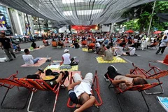 Phe "áo đỏ" cắm trại biểu tình ở thủ đô Bangkok.(Nguồn: AFP/TTXVN) 