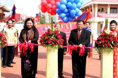 Lễ Khánh thành Khu lưu niệm Chủ tịch Hồ Chí Minh tại tỉnh Khammouane, Lào. (Ảnh: Hoàng Chương/Vietnam+)