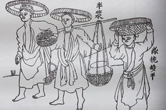 Tranh khắc "Đi chợ thời xưa" của Henri Oger.