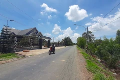 Nhờ các quyết sách đúng đắn, đời sống người dân Đồng Tháp Mười được nâng lên, đường trải nhựa về từng thôn xóm. Trong ảnh: Huyện biên giới Tân Hưng ngày nay. (Ảnh: Đức Hạnh/TTXVN)